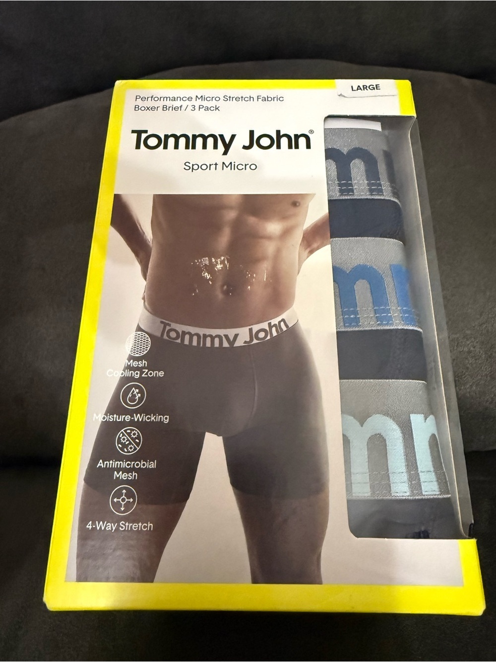Tommy John Men's Boxer Brief 3-Pack – Gray, Navy, Light Blue Waistbands